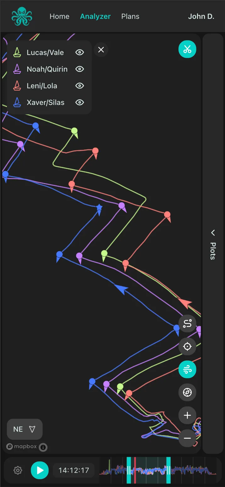 kTool sailing analysis session viewed from a mobile phone.